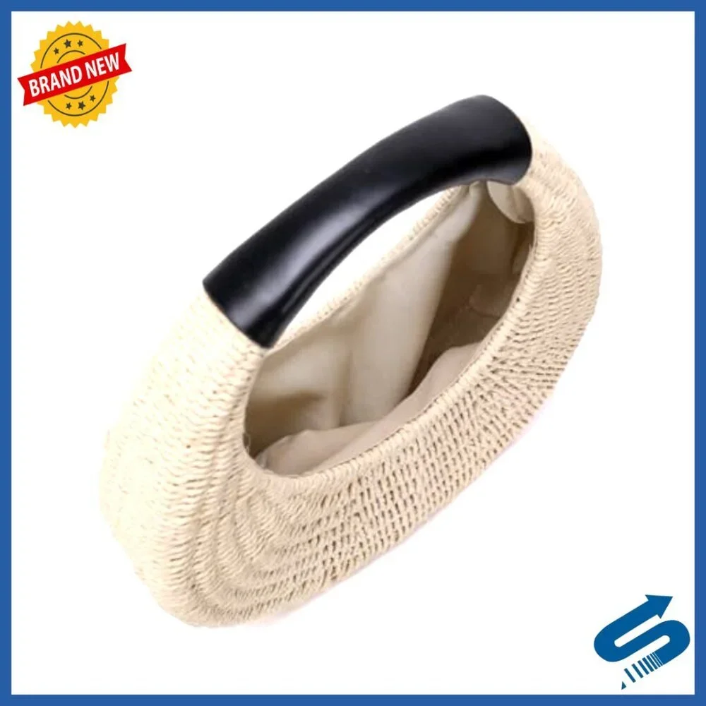 Hand Woven Straw Hobo Handbag Round Top Handle Clutch Beach Purse